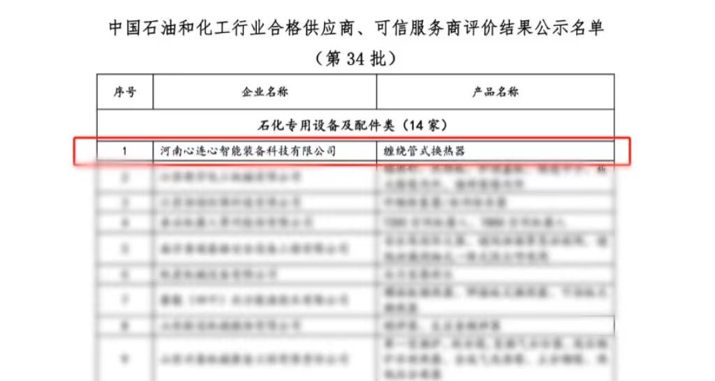 喜報(bào)！心連心智能裝備公司獲評(píng)中國(guó)石油和化工行業(yè)合格供應(yīng)商、可信服務(wù)商